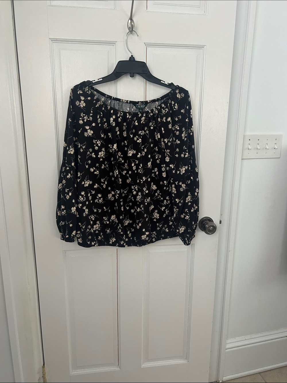 Lauren Ralph Lauren Black Floral Long-Sleeve Peasant Blouse